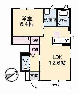 プロスペリーテB棟(1LDK/1階)の間取り写真