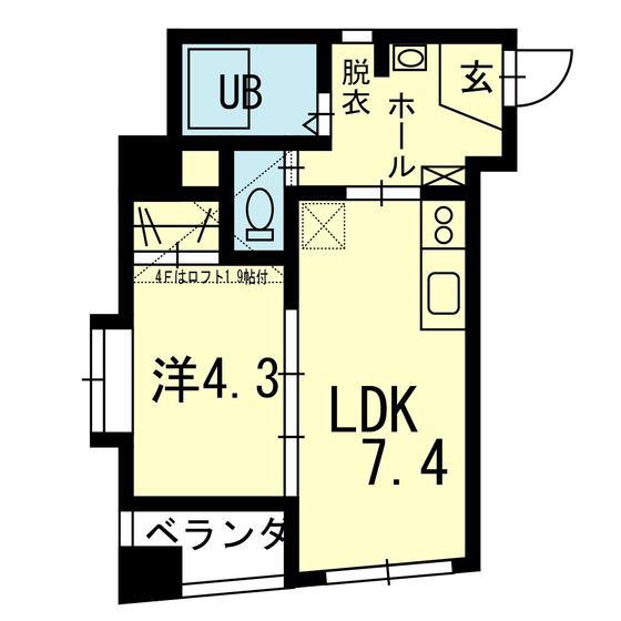 ライズ古城堀端(1LDK/2階)の間取り写真