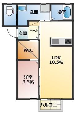 HIBIKI I(1LDK/2階)の間取り写真