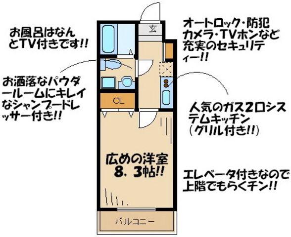 プライムアーバン烏山ガレリア(1K/1階)の間取り写真