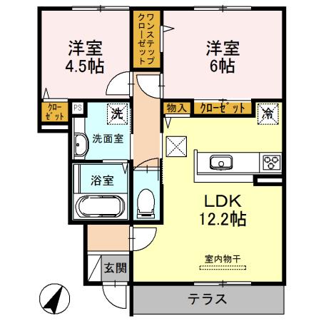 ロイヤルタウン篠山口 B棟(2LDK/1階)の間取り写真