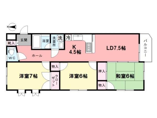 西武新宿線 井荻駅 徒歩7分 3階建 築29年(3LDK/2階)の間取り写真