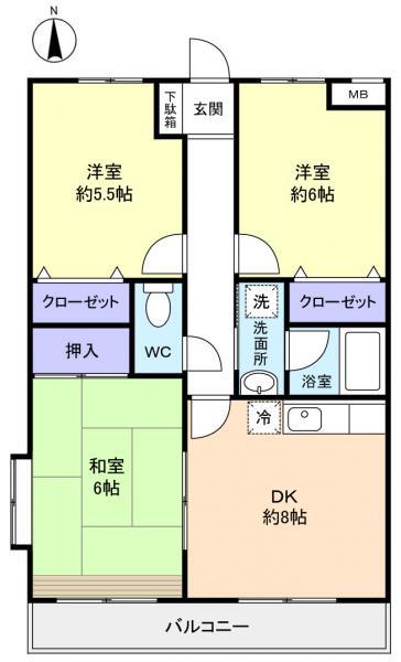 パオヤマニシ(3DK/3階)の間取り写真