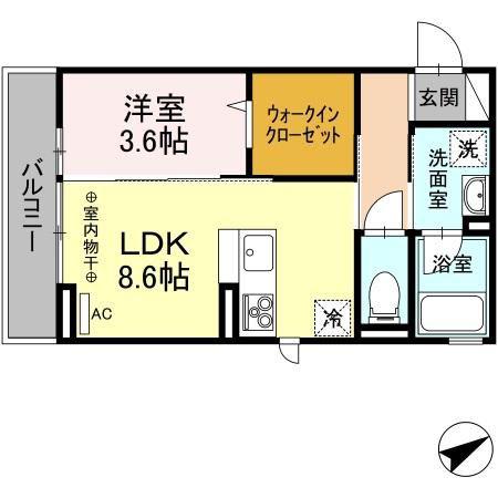 ディーアリビラ(1LDK/2階)の間取り写真