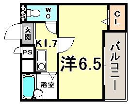 グランテ下山手(1K/6階)の間取り写真