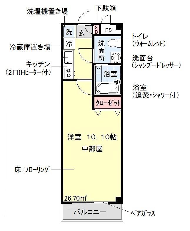 アスティア2番館(1K/1階)の間取り写真