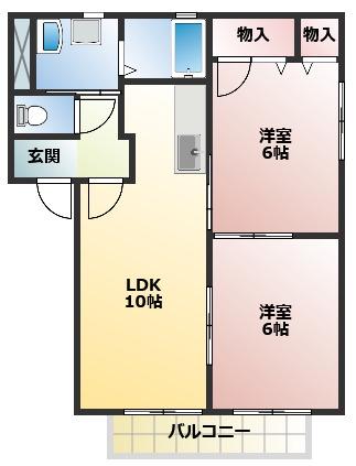 ルミエール江川B(2LDK/2階)の間取り写真