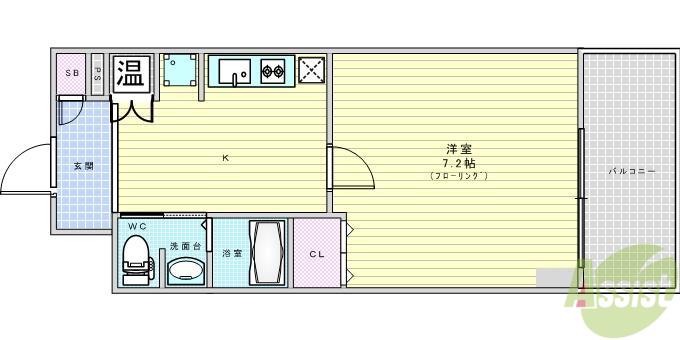 ルナコート江坂(1K/6階)の間取り写真