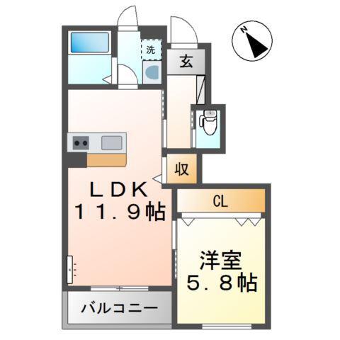 シャンティ(1LDK/1階)の間取り写真