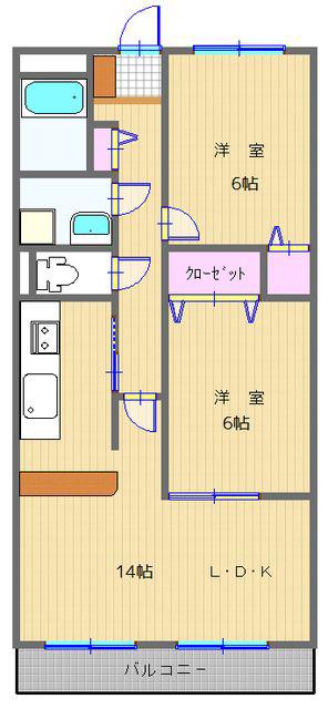 生形マンション(2LDK/1階)の間取り写真