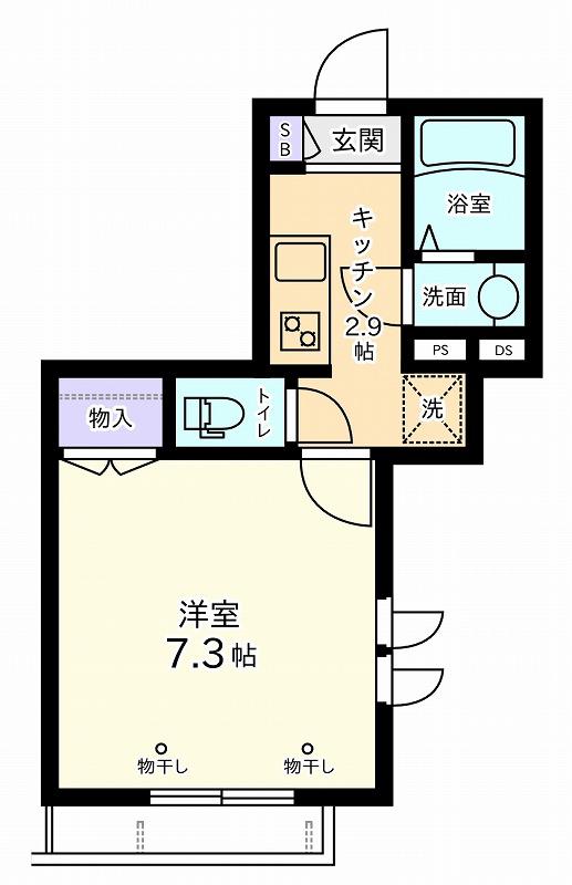 ヴィラ明大前(1K/1階)の間取り写真