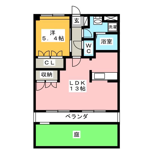 ボワイーストガーデン(1LDK/1階)の間取り写真