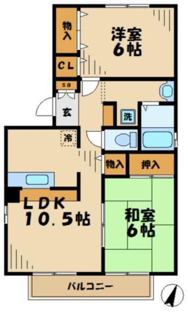 コーポマツバ(2LDK/1階)の間取り写真