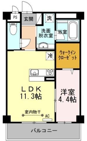 セレーナ沖浜(1LDK/2階)の間取り写真