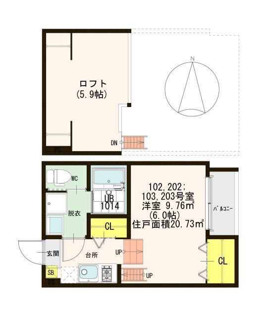 エス・ルミエール(1K/2階)の間取り写真