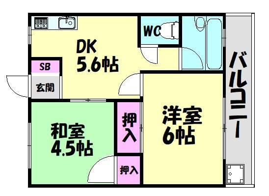 OLIVE HEIGHTS(2DK/3階)の間取り写真