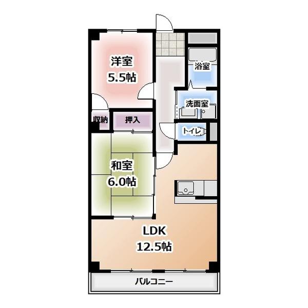 ビューネ桜井(2LDK/3階)の間取り写真