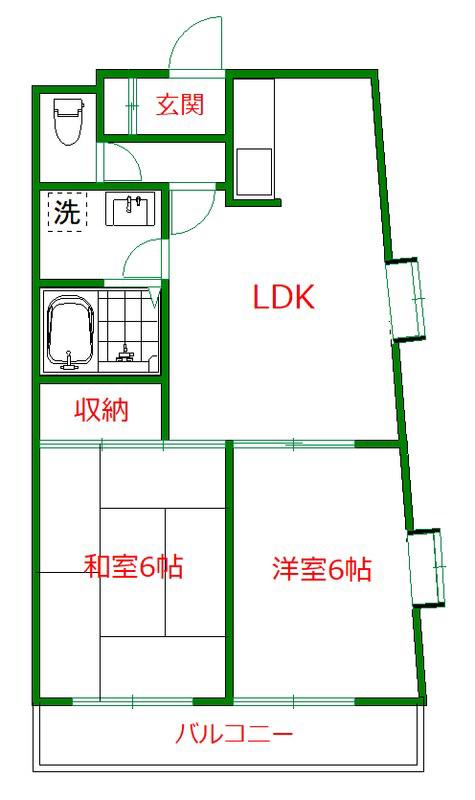 メゾングリーンテラス(2LDK/3階)の間取り写真
