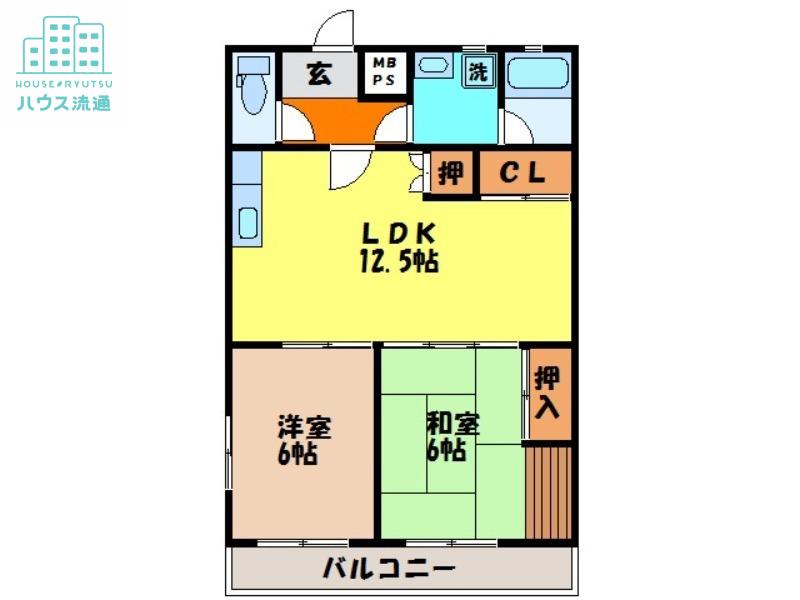 丸二ハイツ(2LDK/1階)の間取り写真