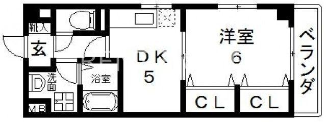 近鉄奈良線 布施駅 徒歩8分 6階建 築24年(1DK/3階)の間取り写真
