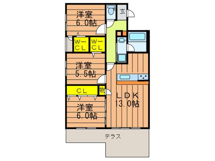 MAISON DE 華の杜(3LDK/1階)の間取り写真