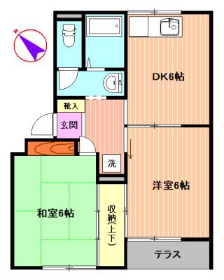 ベストパピヨン(2DK/1階)の間取り写真