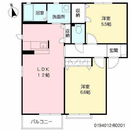レイクサイドイン大谷B(2LDK/2階)の間取り写真