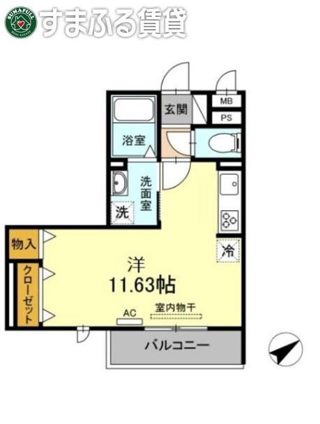 ジャルディーノ(ワンルーム/2階)の間取り写真