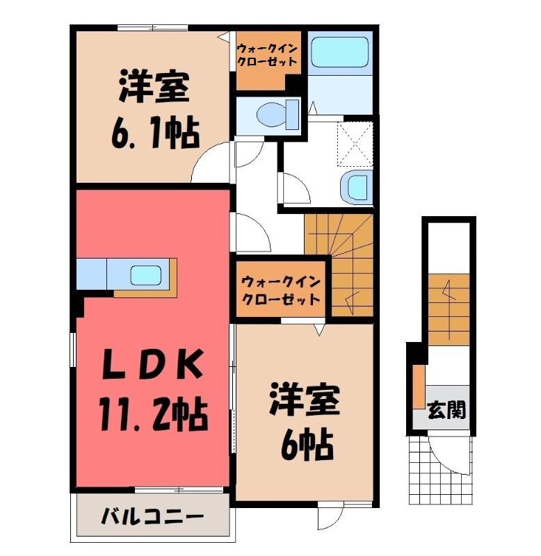 グレイスヒルズB(2LDK/2階)の間取り写真