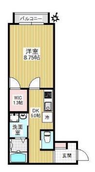 フラット221B(1DK/3階)の間取り写真