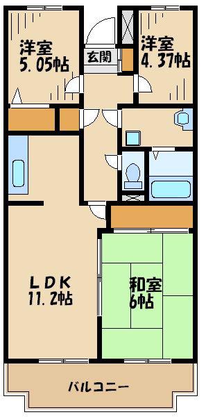 第2かしの木ハイツ(3LDK/1階)の間取り写真