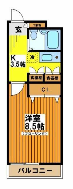 ウェル明大前(1K/3階)の間取り写真