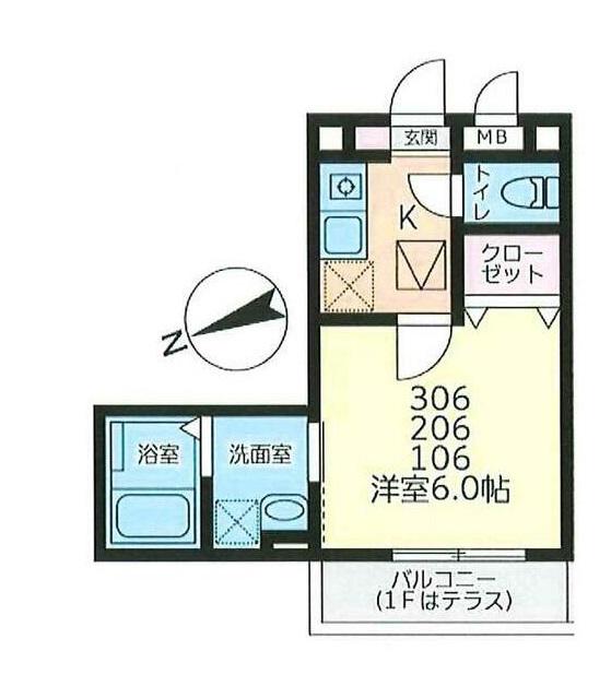 ウイング大倉山(1K/1階)の間取り写真