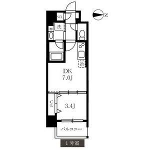 MAXIV上名古屋(1DK/7階)の間取り写真