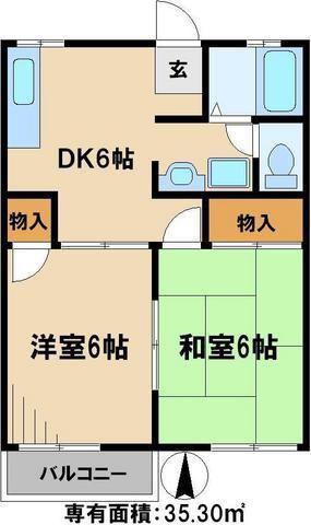 ヒルトップパレス(2DK/2階)の間取り写真