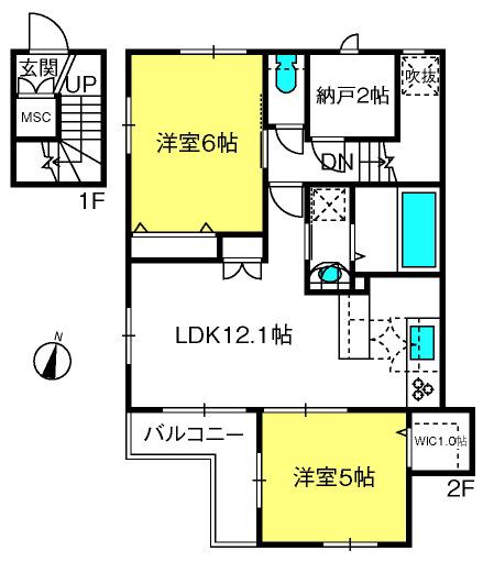 MAISON CERISIER(2LDK/2階)の間取り写真