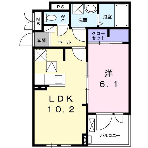 カシータ(1LDK/1階)の間取り写真