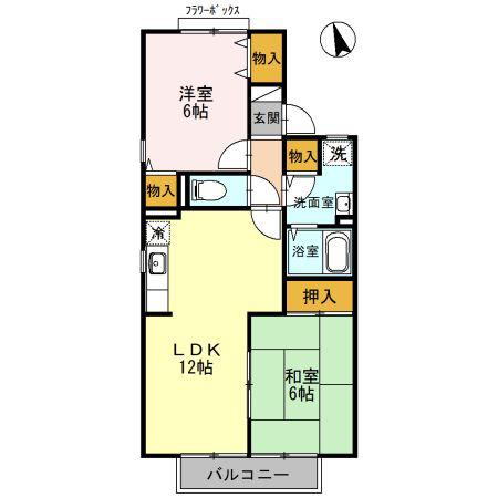 シャルマン平原 E棟(2LDK/1階)の間取り写真
