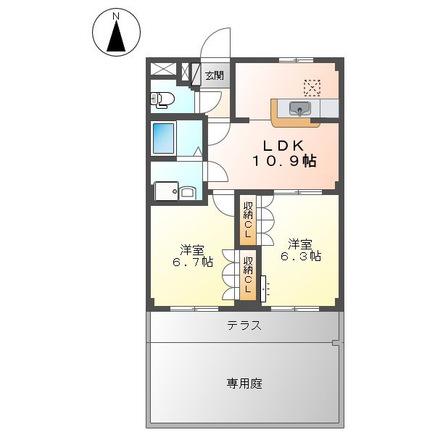 ヴァンベールK(2LDK/1階)の間取り写真