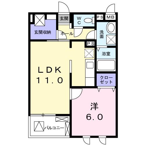 メゾン ユタカ II(1LDK/2階)の間取り写真