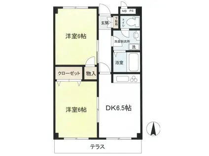 パークサイド千早(2DK/1階)の間取り写真