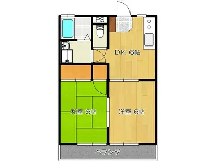 元今泉高橋コーポ第2(2DK/2階)の間取り写真
