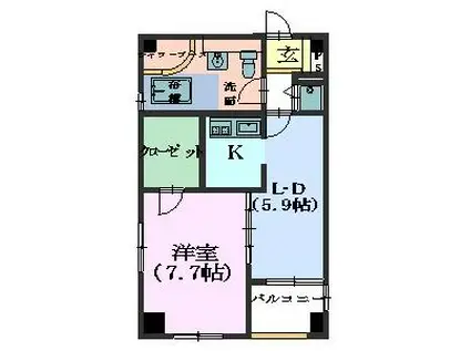 レインボーピア原(1LDK/6階)の間取り写真