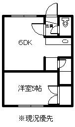第6あおきハイツ(1DK/2階)の間取り写真