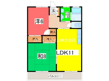 ベルフラワー保田窪(2LDK/2階)の間取り写真