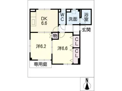 第2河国荘 B棟(2DK/1階)の間取り写真