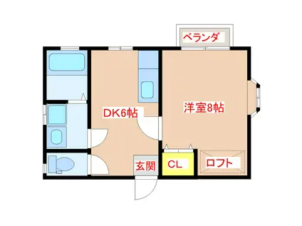 キャッスルヒルII(1DK/2階)の間取り写真