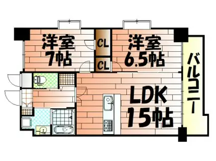 ONE PROJECT三萩野(2LDK/10階)の間取り写真