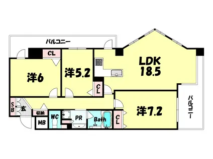 ワコーレ神戸北野セリュックス(3LDK/2階)の間取り写真