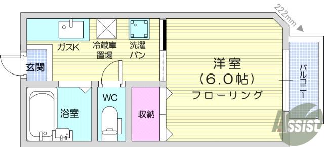 WISH河原町(1K/2階)の間取り写真